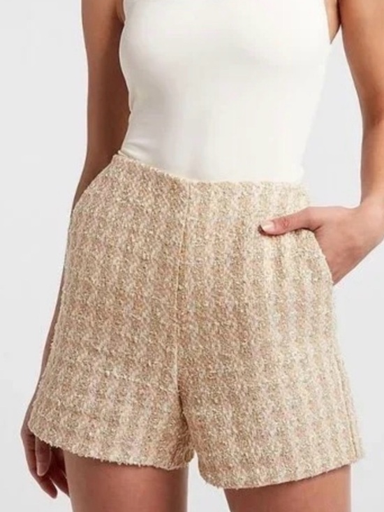 Express Pants - Size 0 Express Beige White Gold Metallic High Rise Dressy Tweed Shorts Pockets